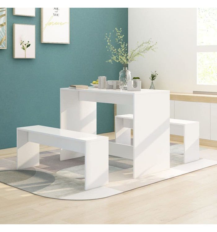 Ensemble à manger 3 pcs Blanc Bois d'ingénierie | Mobilier & Déco
