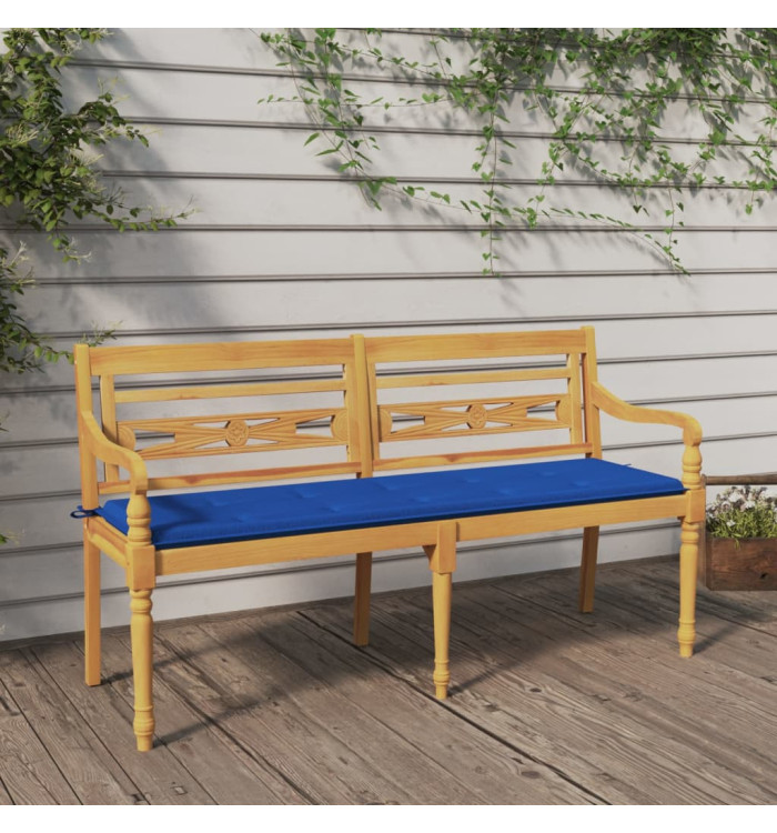 Banc Batavia avec coussin bleu royal 150 cm Bois de teck massif | Mobilier & Déco