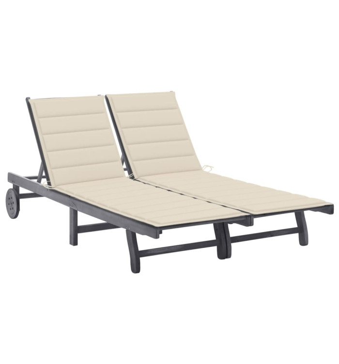 Chaise longue de jardin 2 places avec coussin Gris Acacia | Mobilier & Déco