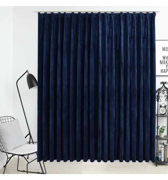 Rideau occultant avec crochets Velours Bleu foncé 290x245 cm | Mobilier & Déco