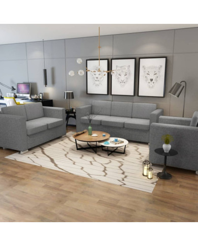 Ensemble de canapés trois pièces Tissu Gris clair | Mobilier & Déco