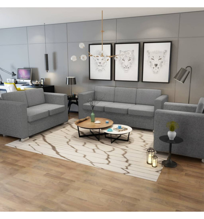 Ensemble de canapés trois pièces Tissu Gris clair | Mobilier & Déco