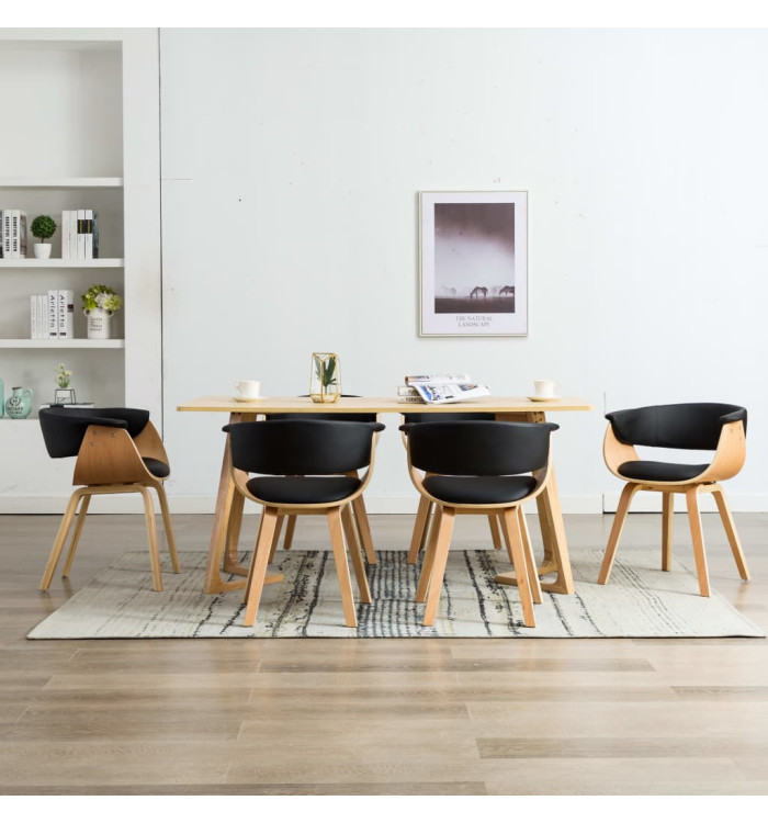 Chaises à manger lot de 6 noir bois courbé et similicuir | Mobilier & Déco