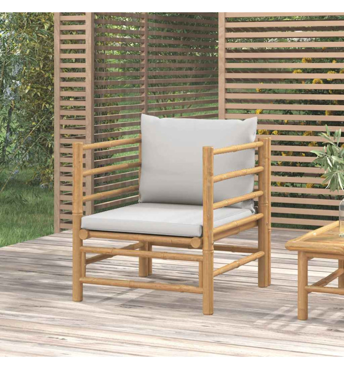 Canapé de jardin avec coussins gris clair bambou | Mobilier & Déco