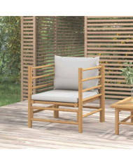 Canapé de jardin avec coussins gris clair bambou | Mobilier & Déco