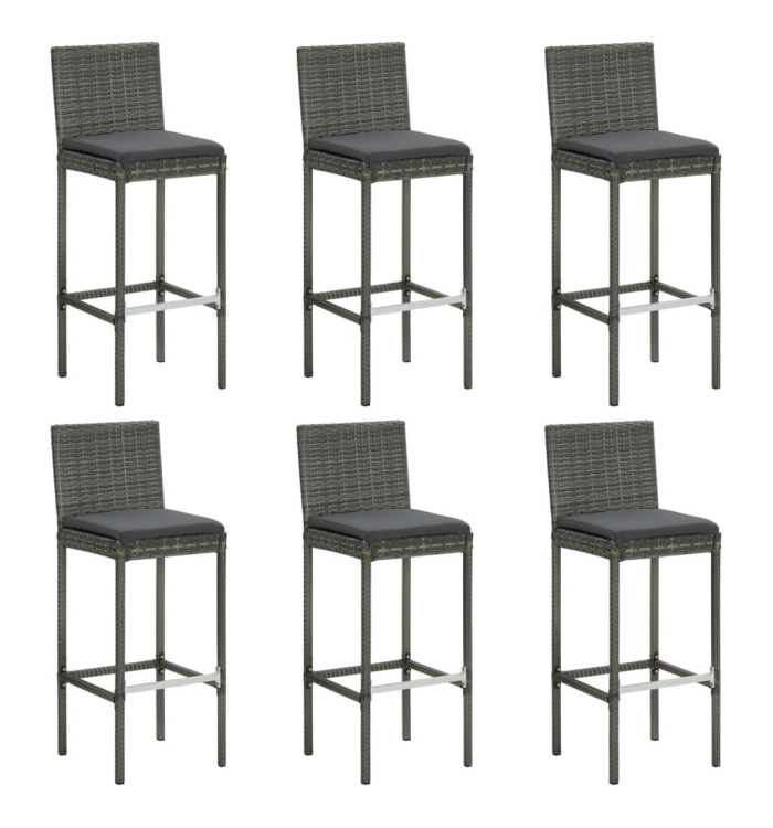 Tabourets de bar avec coussins lot de 6 gris résine tressée | Mobilier & Déco