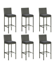 Tabourets de bar avec coussins lot de 6 gris résine tressée | Mobilier & Déco