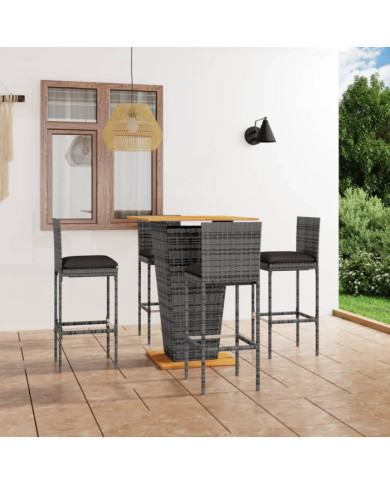 Ensemble de bar de jardin 5 pcs et coussins Résine tressée Gris | Mobilier & Déco