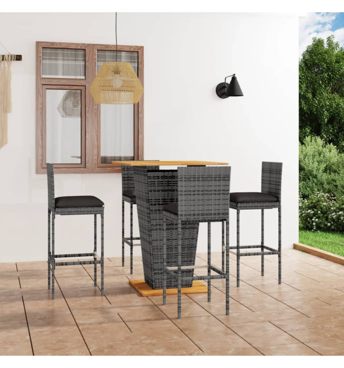 Ensemble de bar de jardin 5 pcs et coussins Résine tressée Gris | Mobilier & Déco