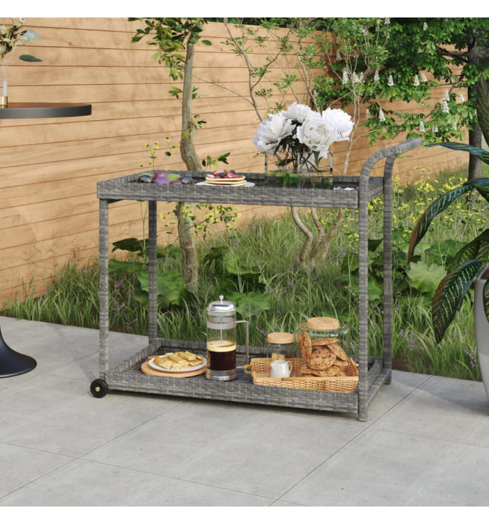 Chariot de bar Gris 100x45x83 cm Résine tressée | Mobilier & Déco