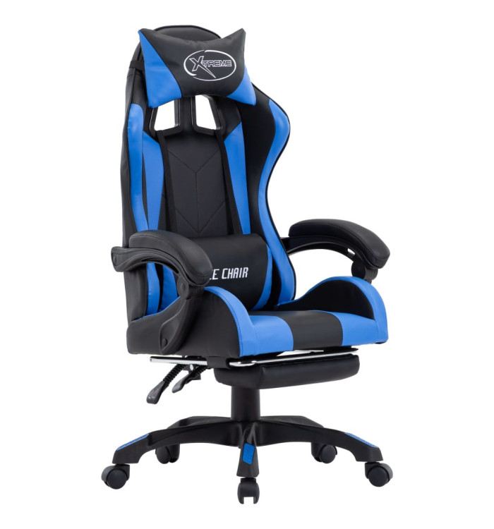 Fauteuil de jeux vidéo avec repose-pied Bleu et noir Similicuir | Mobilier & Déco