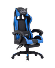 Fauteuil de jeux vidéo avec repose-pied Bleu et noir Similicuir | Mobilier & Déco