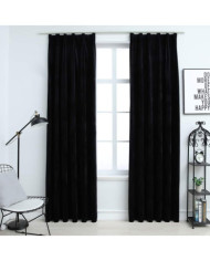 Rideaux occultants avec crochets 2 pcs Velours Noir 140x225 cm | Mobilier & Déco