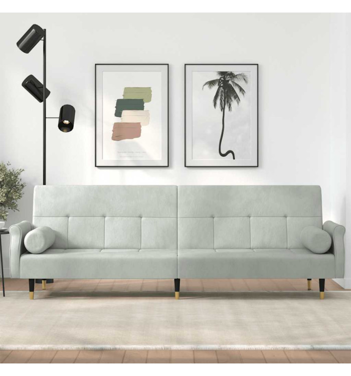 Canapé-lit avec coussins gris clair velours | Mobilier & Déco