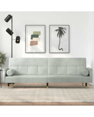 Canapé-lit avec coussins gris clair velours | Mobilier & Déco