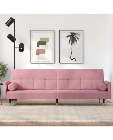 Canapé-lit avec coussins rose velours | Mobilier & Déco