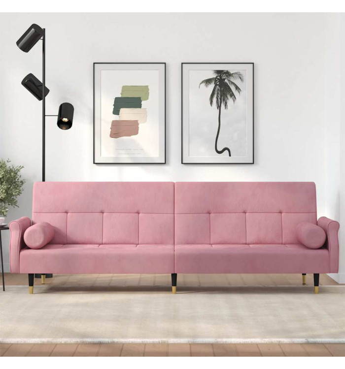 Canapé-lit avec coussins rose velours | Mobilier & Déco