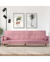 Canapé-lit avec coussins rose velours | Mobilier & Déco