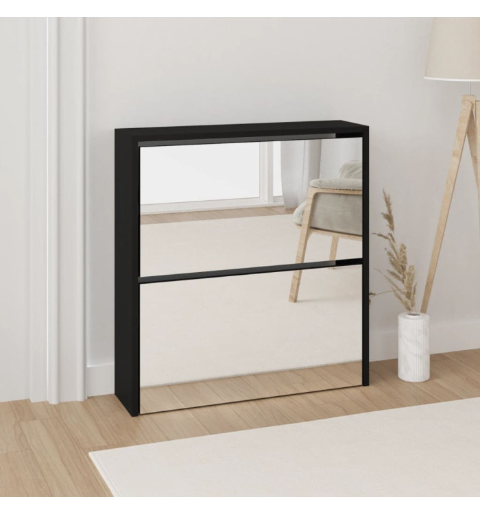 Armoire à chaussures avec miroir à 2 niveaux Noir 63x17x67 cm | Mobilier & Déco