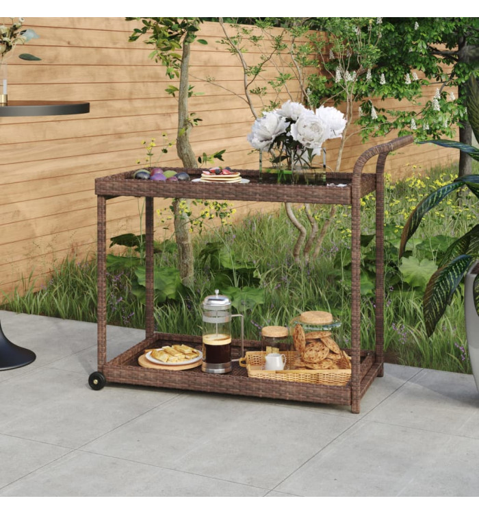 Chariot de bar Marron 100x45x83 cm Résine tressée | Mobilier & Déco