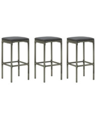 Tabourets de bar avec coussins lot de 3 gris résine tressée | Mobilier & Déco