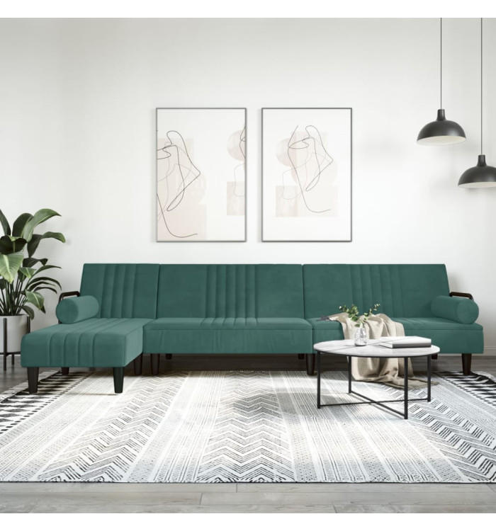 Canapé-lit en forme de L vert foncé 260x140x70 cm velours | Mobilier & Déco