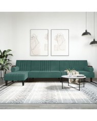 Canapé-lit en forme de L vert foncé 260x140x70 cm velours | Mobilier & Déco