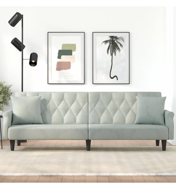 Canapé-lit avec accoudoirs gris clair velours | Mobilier & Déco