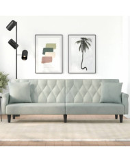 Canapé-lit avec accoudoirs gris clair velours | Mobilier & Déco