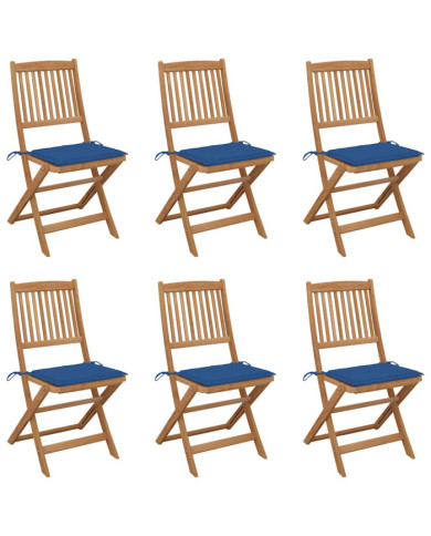 Chaises pliables de jardin lot de 6 avec coussins Bois d'acacia | Mobilier & Déco