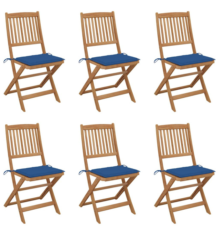 Chaises pliables de jardin lot de 6 avec coussins Bois d'acacia | Mobilier & Déco