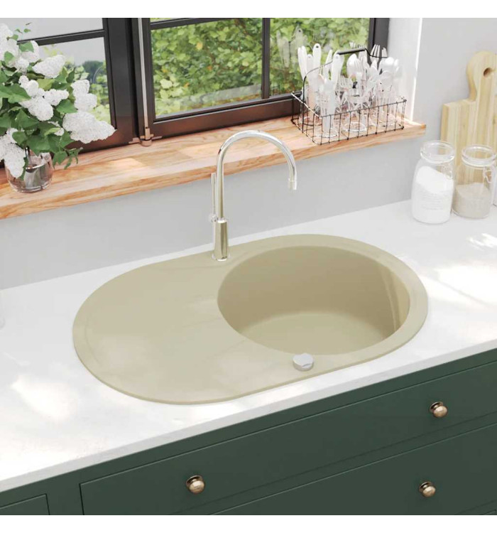 Évier de cuisine Granit Seul lavabo Ovale Beige | Mobilier & Déco