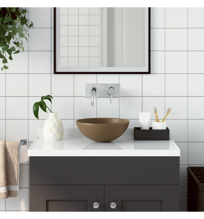 Lavabo de salle de bain Céramique Crème mat Rond | Mobilier & Déco