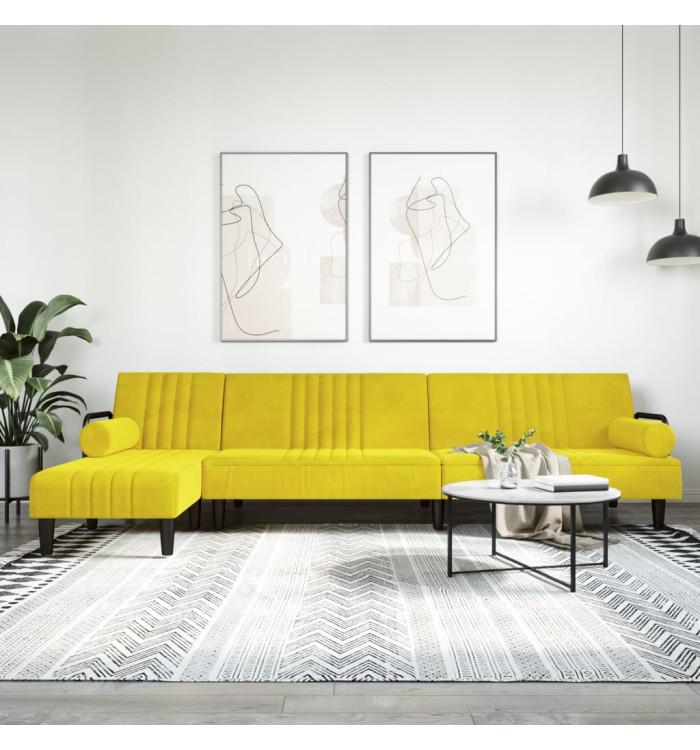 Canapé-lit en forme de L jaune 260x140x70 cm velours | Mobilier & Déco