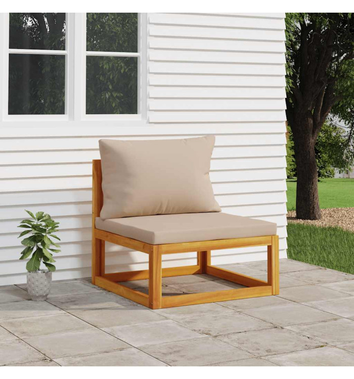 Canapé central de jardin et coussins taupe bois massif d'acacia | Mobilier & Déco