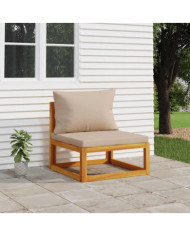 Canapé central de jardin et coussins taupe bois massif d'acacia | Mobilier & Déco