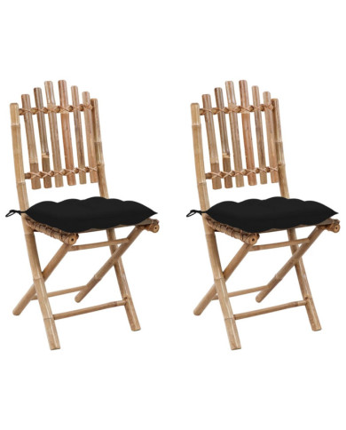 Chaises pliables de jardin lot de 2 avec coussins Bambou | Mobilier & Déco
