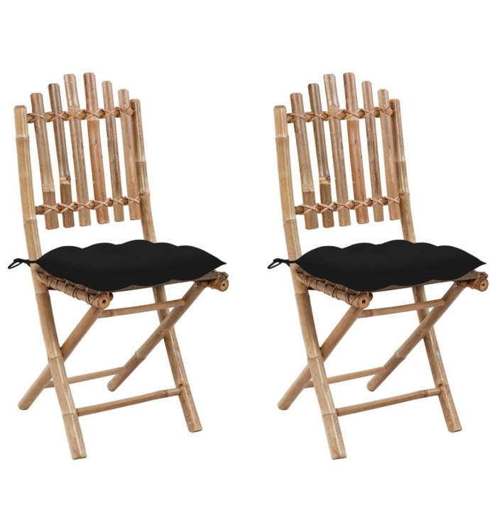 Chaises pliables de jardin lot de 2 avec coussins Bambou | Mobilier & Déco