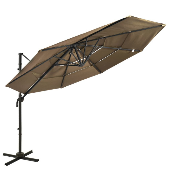 Parasol de jardin à 4 niveaux avec mât en aluminium taupe 3x3 m | Mobilier & Déco