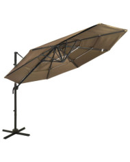Parasol de jardin à 4 niveaux avec mât en aluminium taupe 3x3 m | Mobilier & Déco
