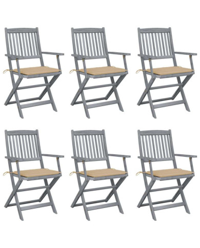 Chaises pliables d'extérieur lot de 6 et coussins Bois d'acacia | Mobilier & Déco