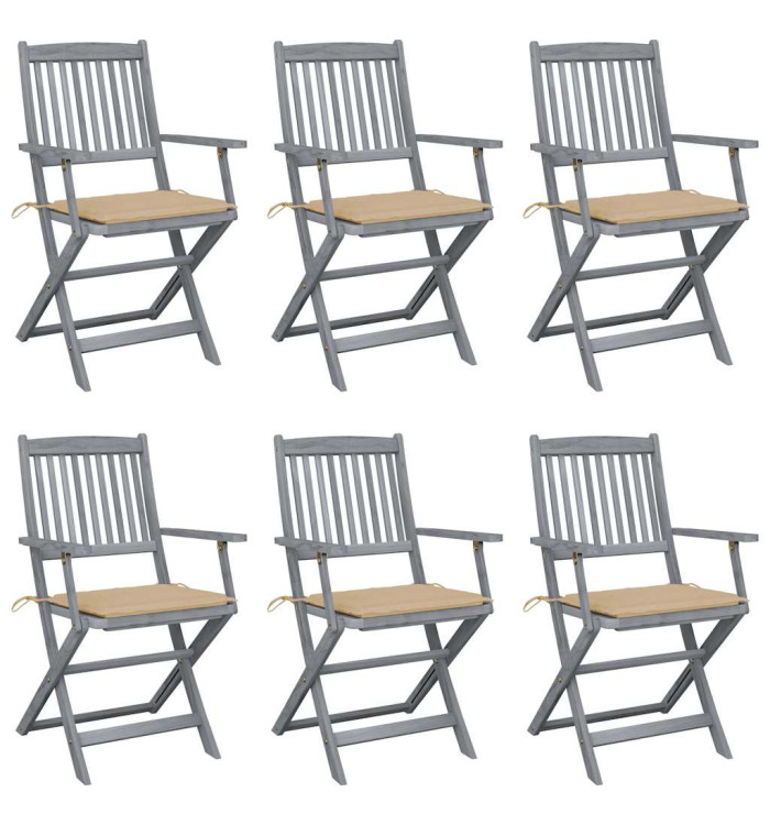 Chaises pliables d'extérieur lot de 6 et coussins Bois d'acacia | Mobilier & Déco