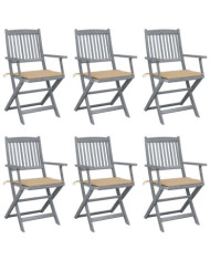 Chaises pliables d'extérieur lot de 6 et coussins Bois d'acacia | Mobilier & Déco