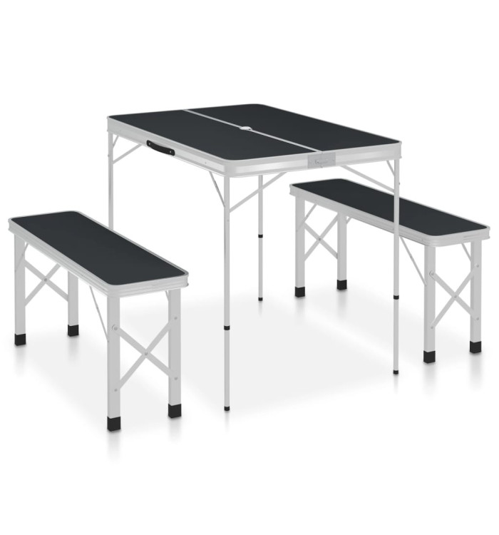 Table de camping pliable avec 2 bancs Aluminium Gris | Mobilier & Déco