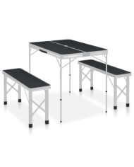 Table de camping pliable avec 2 bancs Aluminium Gris | Mobilier & Déco