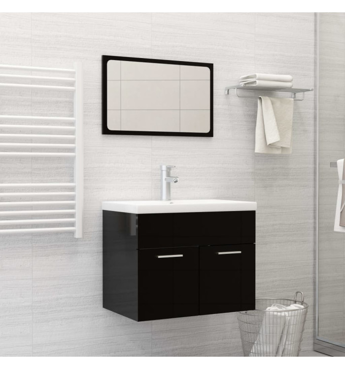 Ensemble de meubles de salle de bain Noir brillant Aggloméré | Mobilier & Déco
