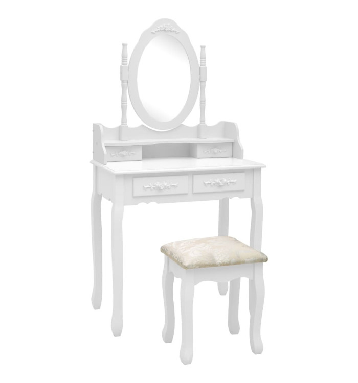 Ensemble de coiffeuse avec tabouret Blanc 75x69x140cm Paulownia | Mobilier & Déco