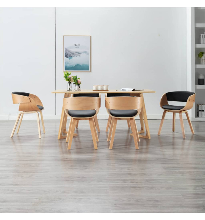 Chaises à manger lot de 6 noir bois courbé et similicuir | Mobilier & Déco