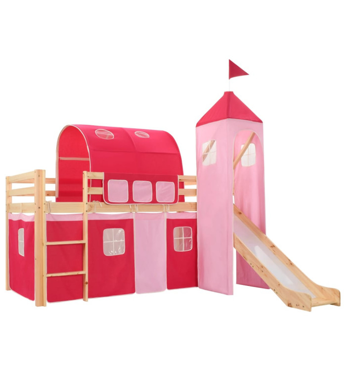 Lit mezzanine d'enfants avec toboggan et échelle Pin 208x230 cm | Mobilier & Déco