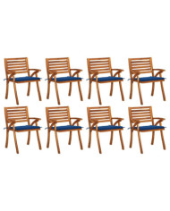 Chaises de jardin avec coussins lot de 8 Bois d'acacia solide | Mobilier & Déco